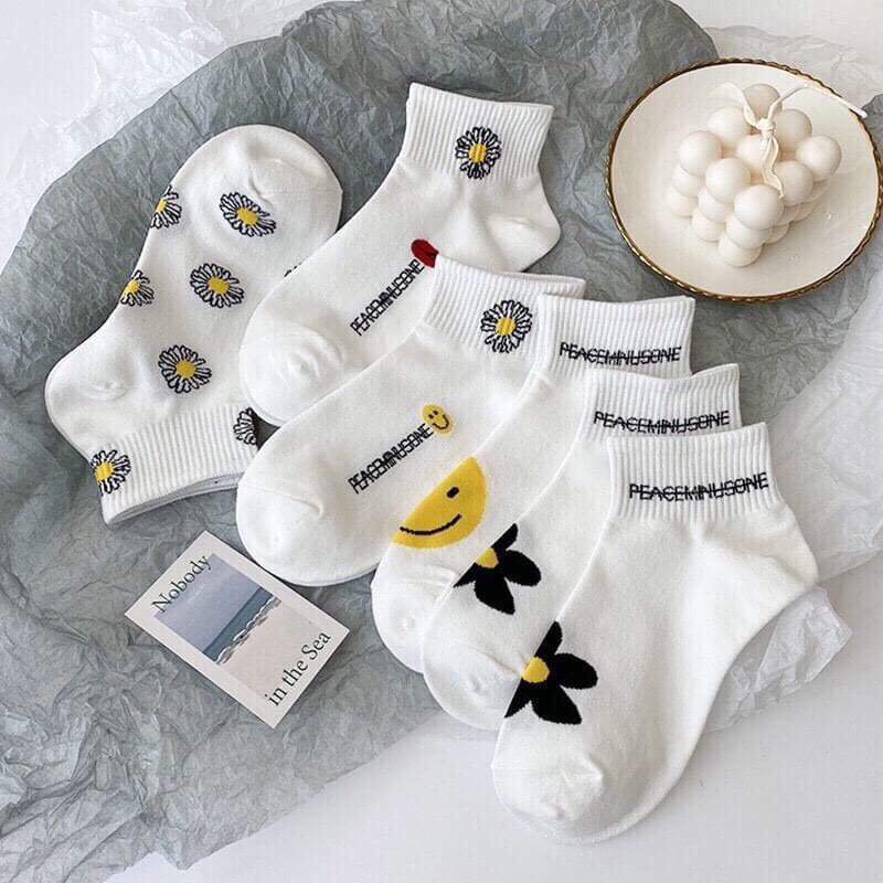 Set 10 Đôi Tất Hoa Cúc Hot Trend ( Đen và Trắng )