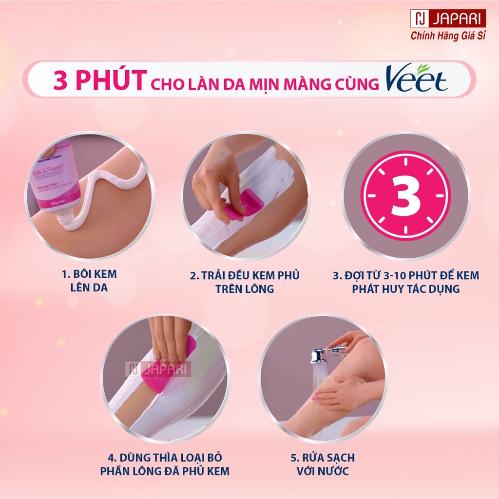 Kem Tẩy Lông Veet CHÍNH HÃNG- Tẩy Lông Vùng Kín Bikini, Nách, Lông Chân Tay Mặt Da Nhạy Cảm - Wax Lông Cho Nam Nữ Japari