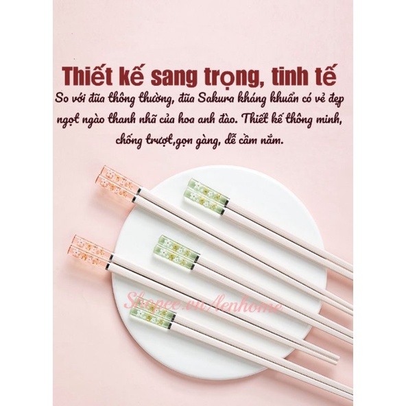 Set 5 đôi đũa kháng khuẩn hoa anh đào sản xuất theo công nghệ Milluon Guard của Nhật