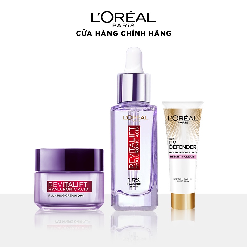 Bộ Serum 30ml &amp; Kem dưỡng 15ml siêu cấp ẩm và giảm nếp nhăn Revitalift Pure Hyaluronic Acid 1.5% &amp; kem chống nắng bảo vệ