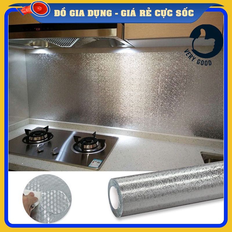 ❤️siêu rẻ❤️Giấy bạc dán tường nhà bếp tráng nhôm khổ 2m cuộn decal bạc cách nhiệt chống thấm dầu mỡ bền đẹp