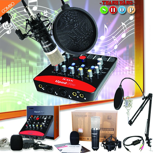 [Thích Ngay]Trọn Bộ Combo Micro Thu Âm Cao Cấp Takstar PC K600 và Soundcard thu âm live stream Karaoke icon upod pro