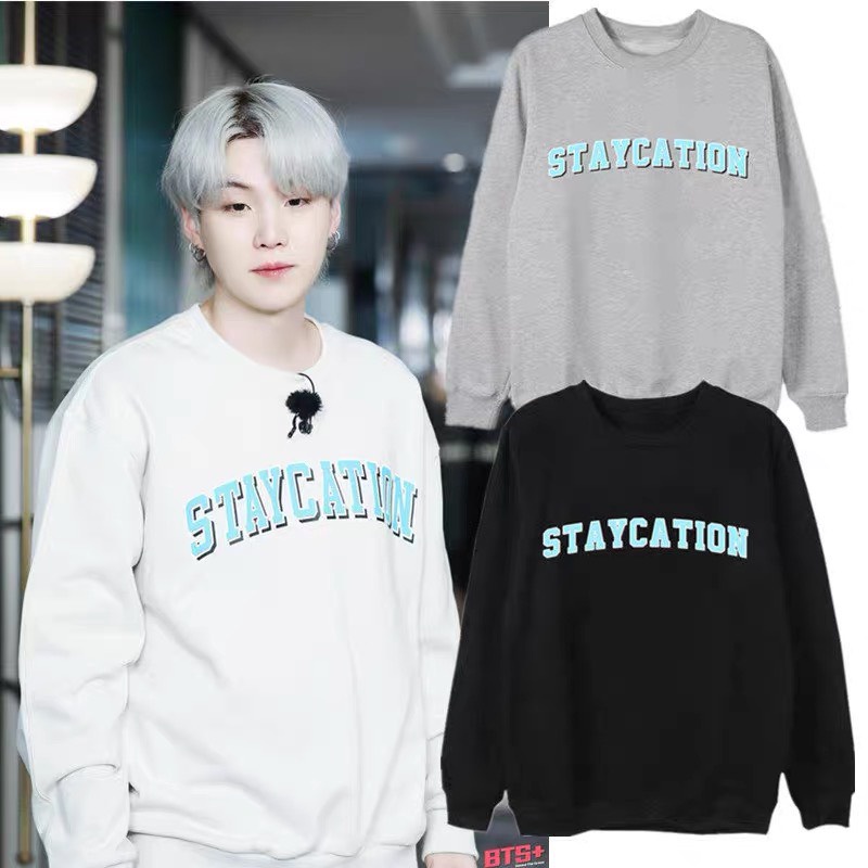 Áo Sweater Áo Nỉ In Hình STAYCATION SG Phong Cách Hàn Quốc Nam Nữ Mặc Đều Đẹp