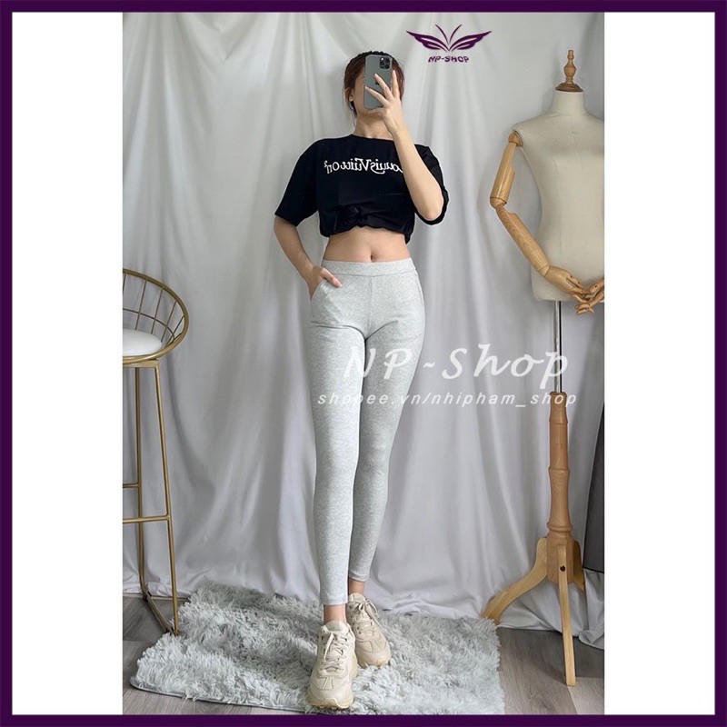 Quần legging nữ lưng cao co giãn dáng dài 2 màu xám, xám đậm NPQUAN020