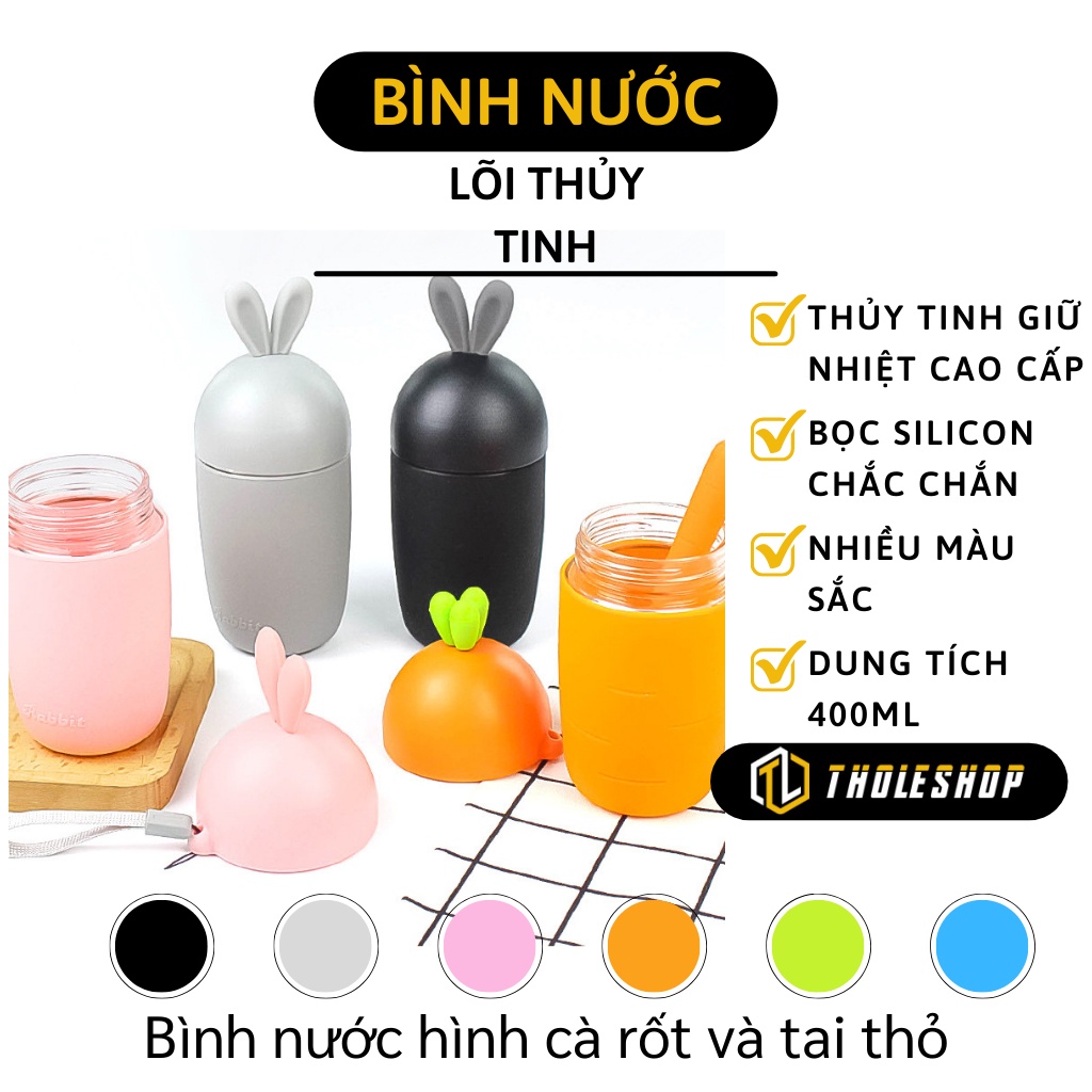 Bình Nước Thủy Tinh 400ml - Bình Chịu Nhiệt, Giữ Nhiệt Tối Ưu Hình Thỏ Và Cà Rốt 6767