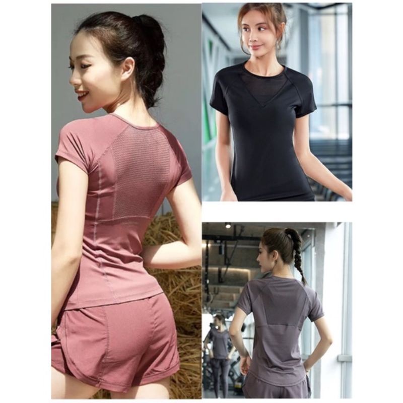 Áo tập gym yoga nữ tay ngăn (phối lưới)