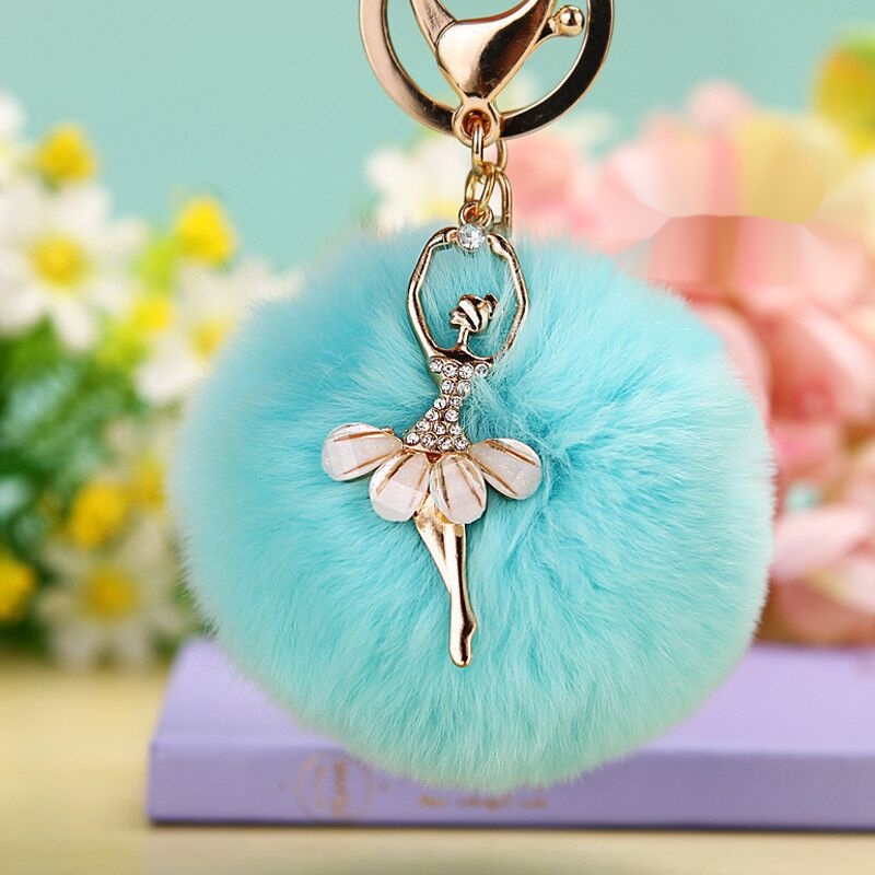 Phụ kiện handmade cục bông treo túi phụ kiện trang trí túi xách trang trí balo charm móc khoá charm đeo túi Móc Khóa Quả Cầu Lông Thỏ Đính Đá Dễ Thương