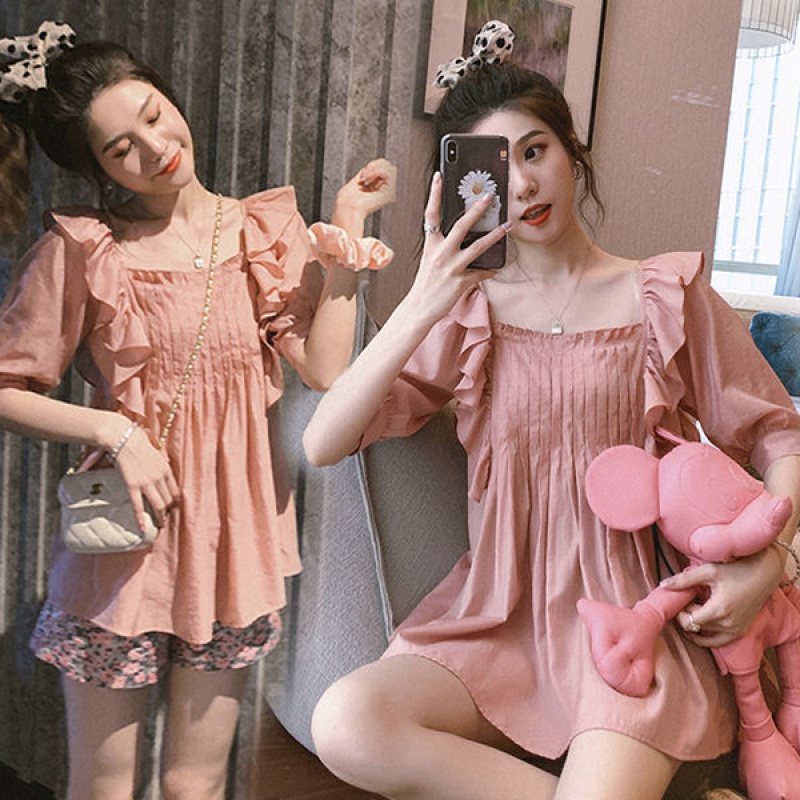 Bộ Đồ Hai Mảnh Áo Tay Ngắn Nâng Eo In Hình Hoa Phong Cách Phương Tây Thời Trang Mùa Hè Dành Cho Bà Bầu