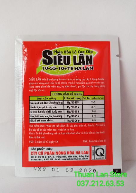 Phân Bón Lá Cao Cấp Siêu Lân 10-55-10 + TE Hà Lan gói 15g