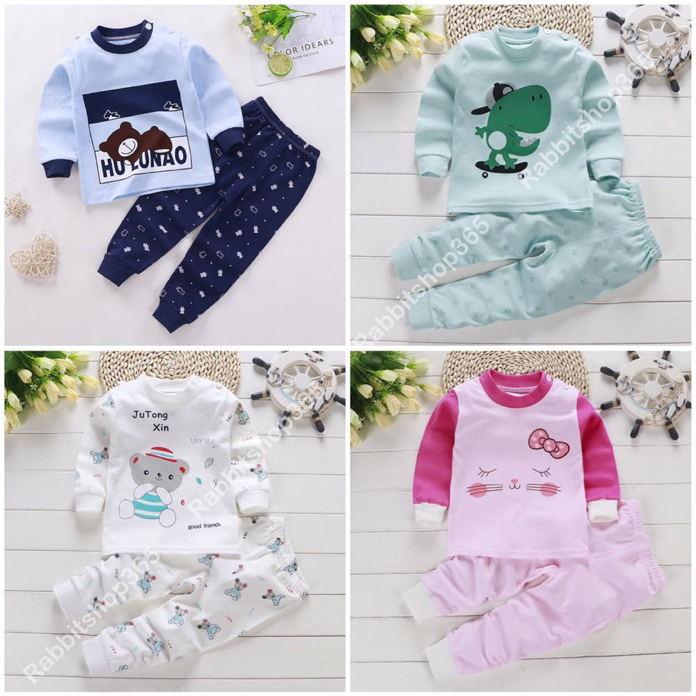 Bộ thu đông dài tay cotton giữ nhiệt cho bé quần áo trẻ em mềm mịn ấm áp thời trang