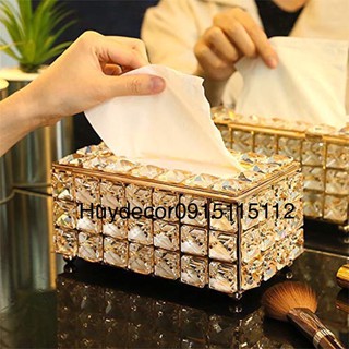 Hộp đựng giấy ăn hợp kim đính đá Huydecor8888