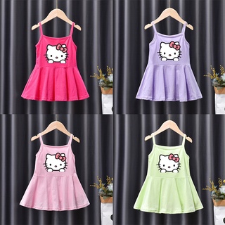 Váy 2 dây trẻ em cho bé gái mặc hè chất cotton size đại đến 45kg thời trang trẻ em Váy Kitty