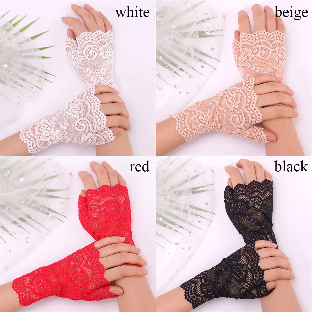 ONLY Women Lace Gloves Spring Summer Driving Gloves Short Gloves Sunscreen Half Finger Fashion Dance Fingerless Mittens/Multicolor