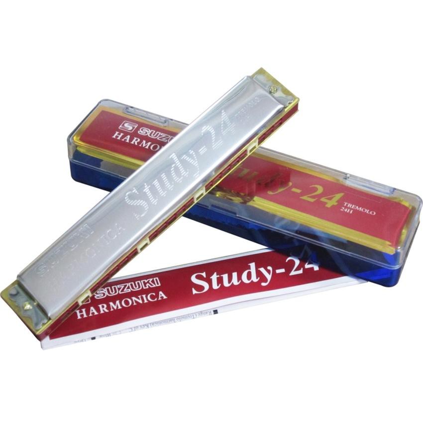 Kèn harmonica tremolo suzuki study 24 key c (bạc)- kèm thêm vải nhung lau kèn- 206395