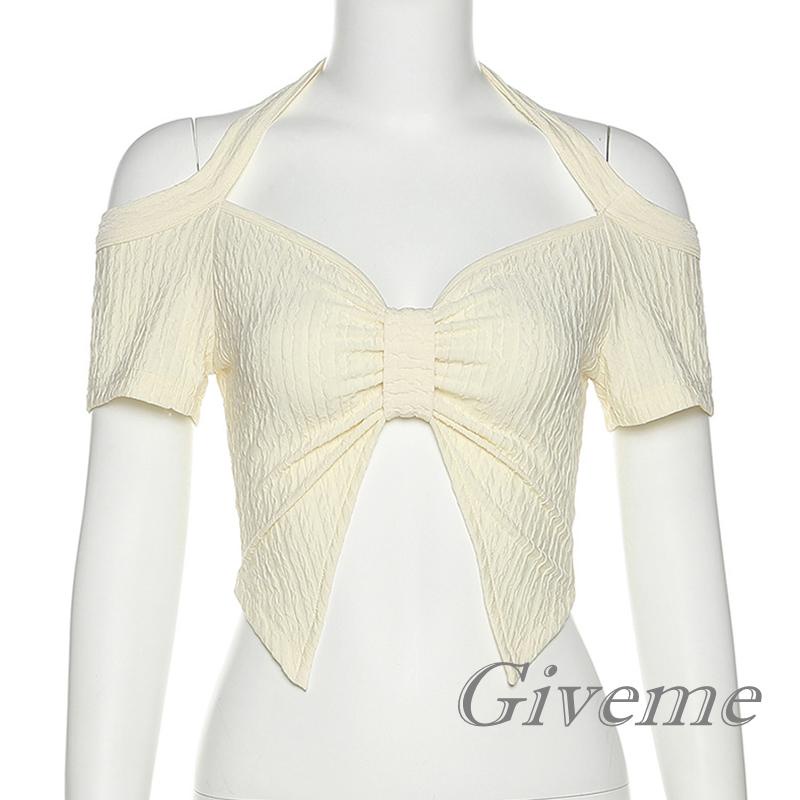 Áo Thun Tay Ngắn Cổ Chữ V Hở Rốn Màu Trơn Thời Trang Cho Nữ