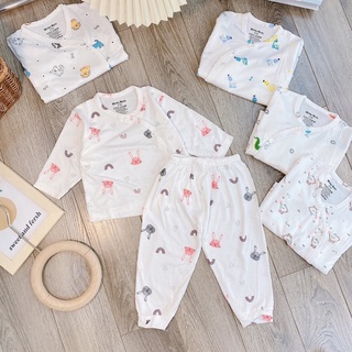 Đồ bộ sơ sinh cho bé trai bé gái Bộ thun lạnh dài tay peptit Minky Mom