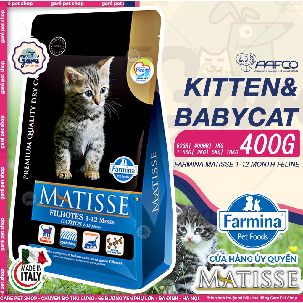 400gr - Hạt Matisse Kitten, Indoor dành cho Mèo con dưới 12 tháng tuổi và Mèo trưởng thành từ Ý Farmina Made in Italia