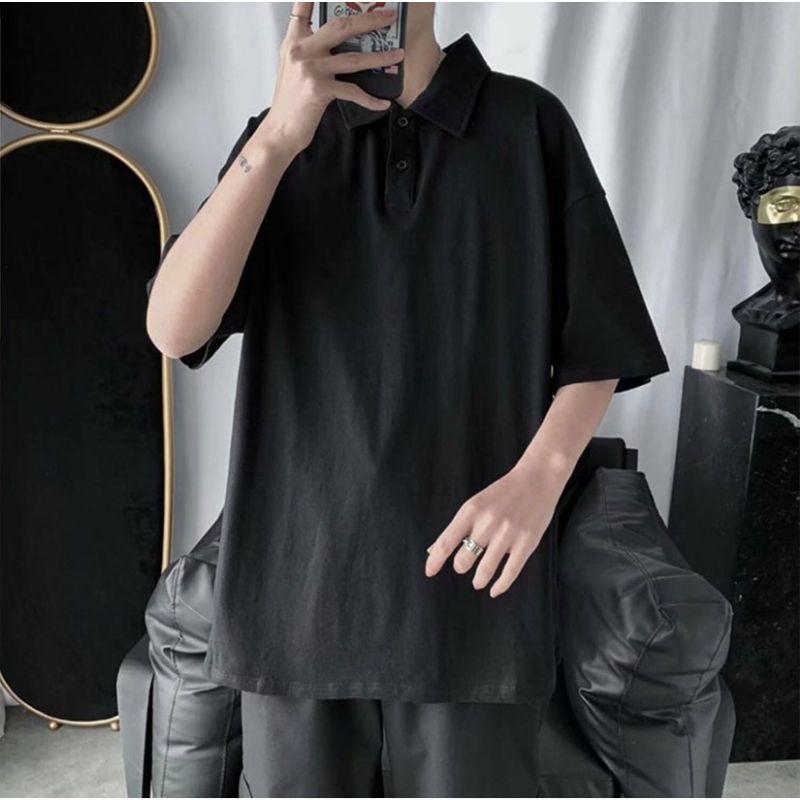 Áo polo trơn unisex tay lỡ nam nữ basic form rộng