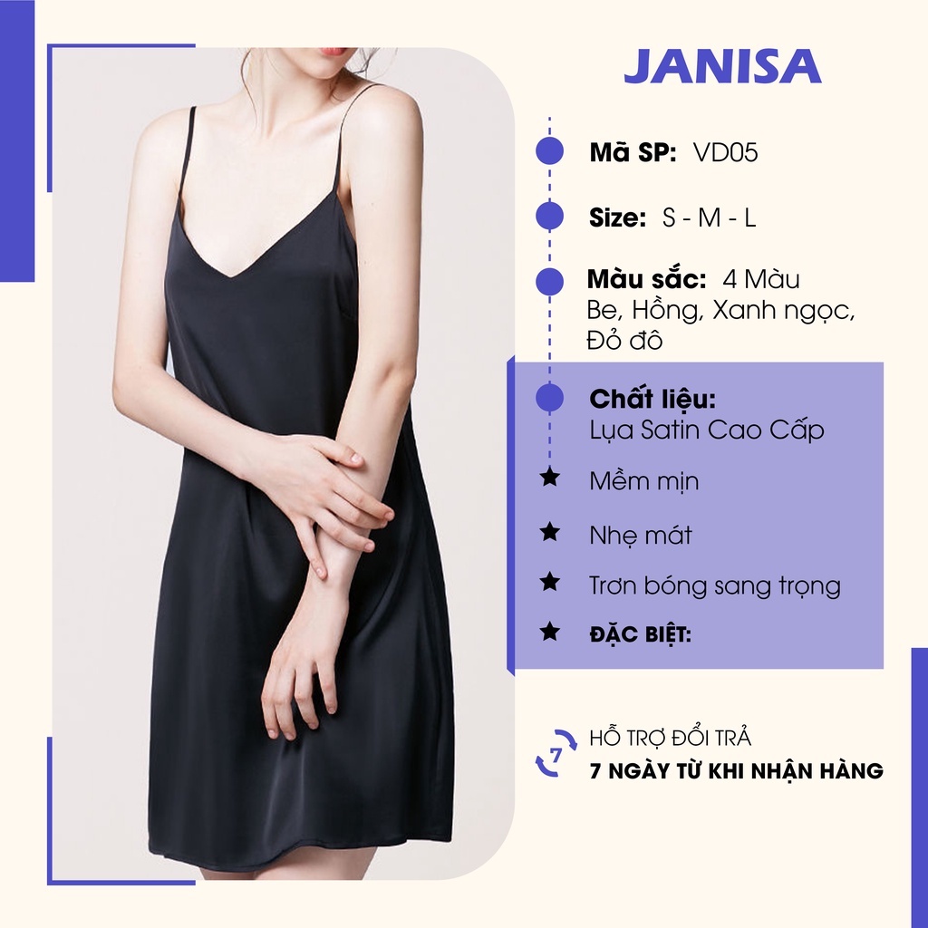 Đầm ngủ lụa satin hai dây sexy suông chất lượng cao dáng dài VD05