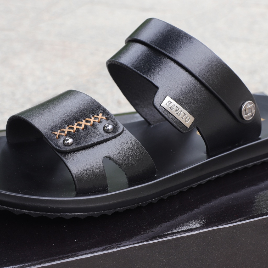 Sandal nam da bò màu nâu, đế cao su - HT.NeO