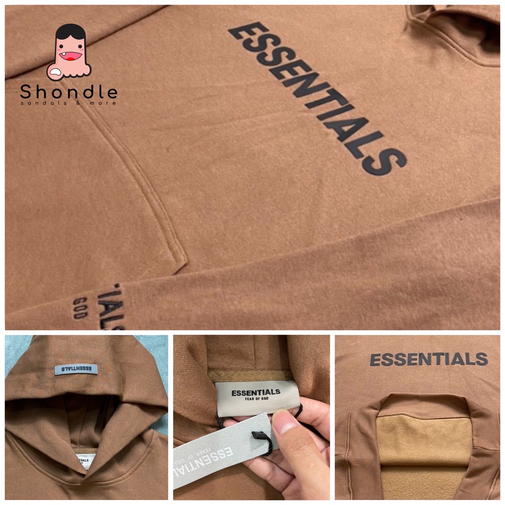 Áo Hoodie ESSENTIALS NỈ Bông 2 lớp - Vải Cao Cấp - HE Nâu