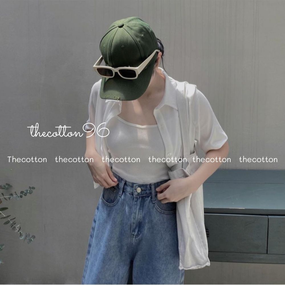 Quần bò ống suông lưng cao quần jeans ống rộng hàn quốc thecotton
