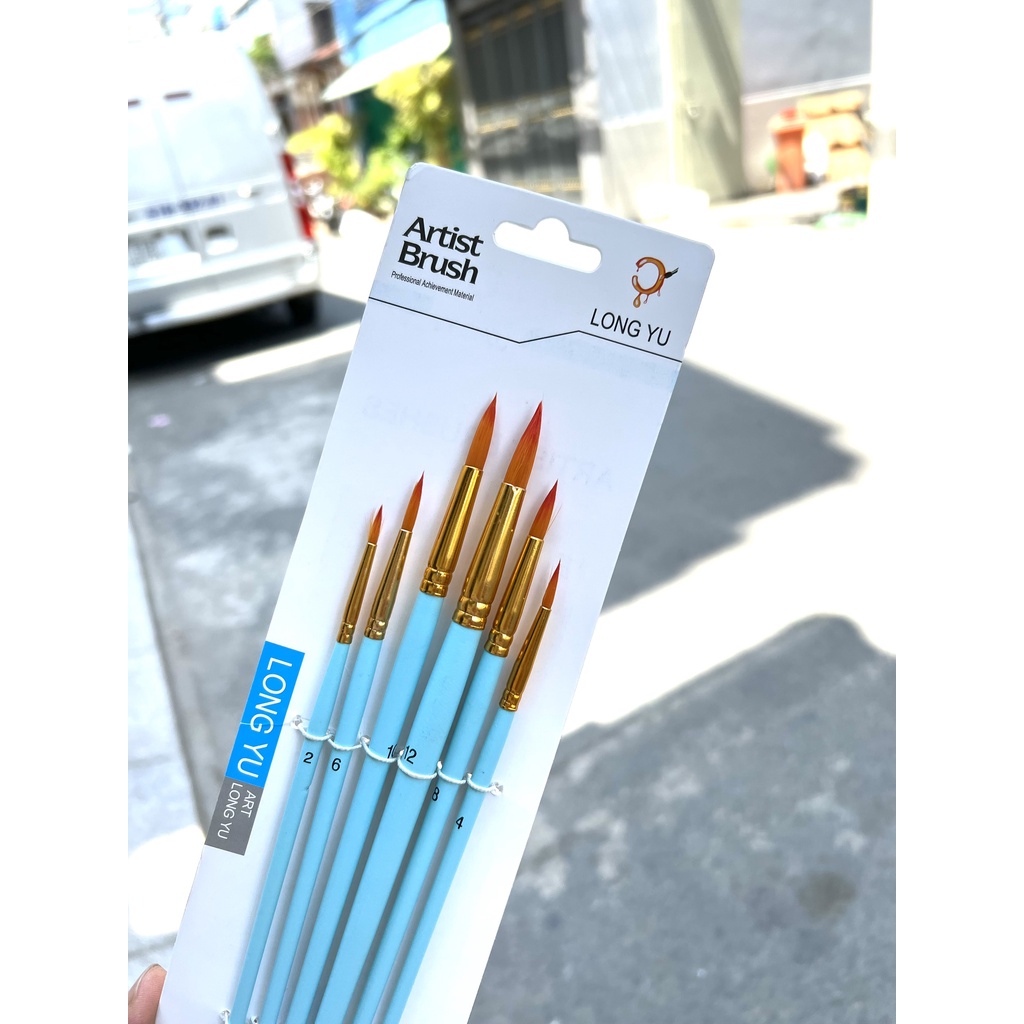 Bộ Cọ Vẽ Nhọn 6 Cây Chuyên Nghiệp Artist Brush - Dùng Cho Màu Nước/Bột/Sơn Acrylic 30S Store M322-6 Màu Xanh