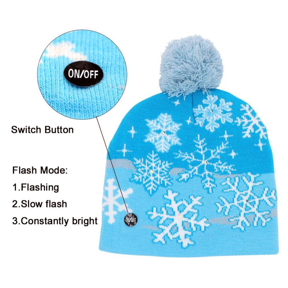 Mũ Len Beanie Có Đèn LED Hoạ Tiết Giáng Sinh