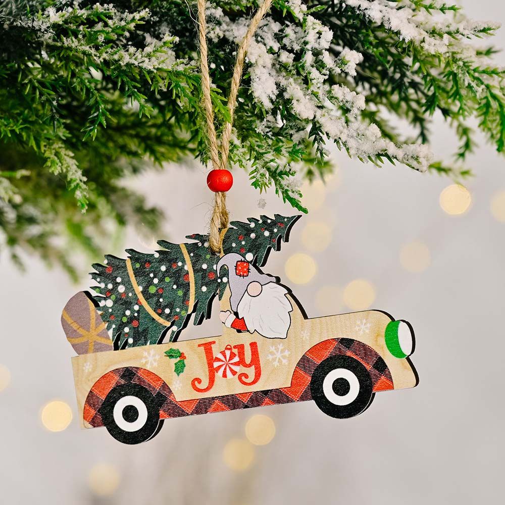 MENGXUAN Creative Hanging Ornament New Year Wood Crafts Wooden Pendants Gift Christmas Tree Truck Natural Home Xmas Christmas Decoration
