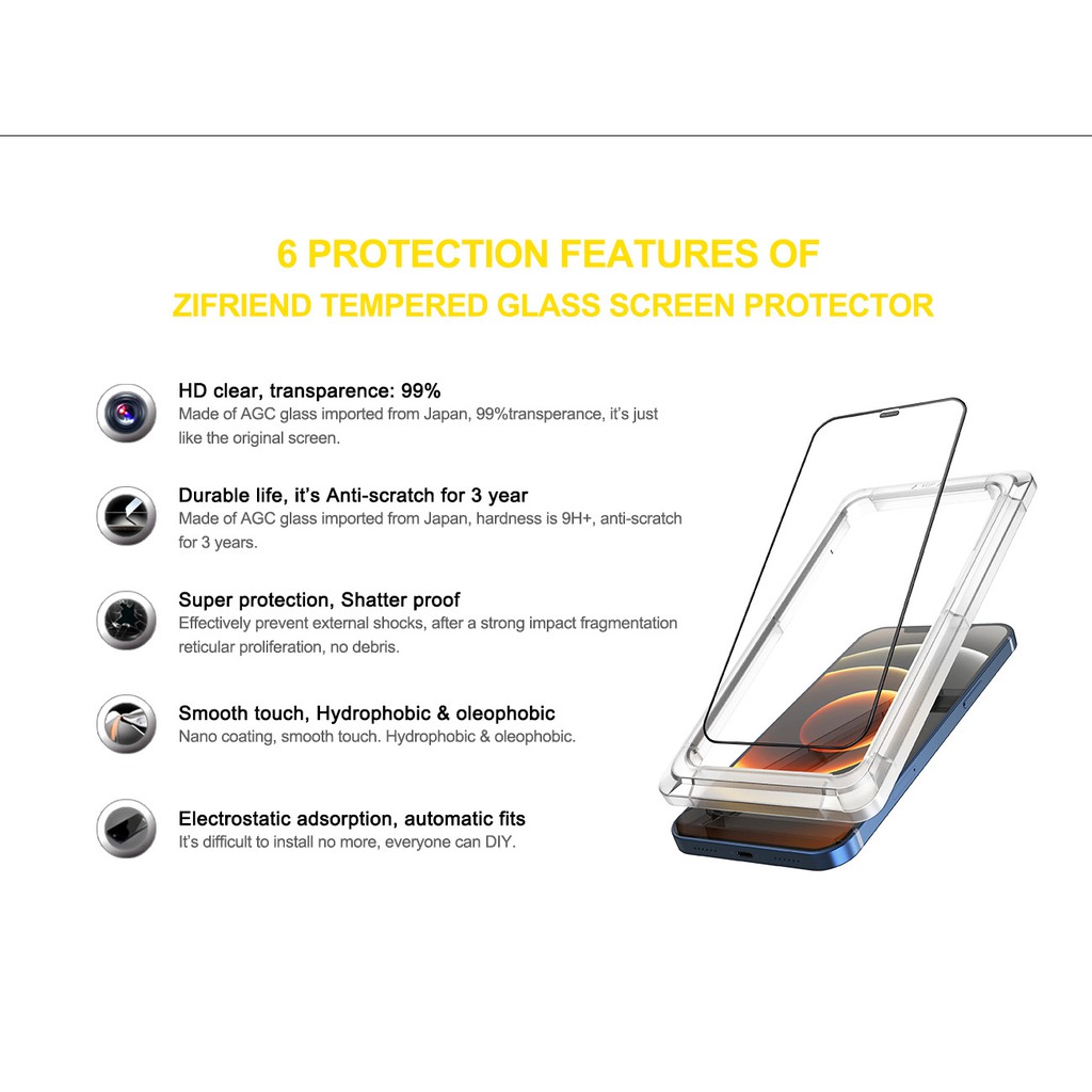 Bộ 2 Kính cường lực ZIFRIEND iPhone 12 Mini/ 12/ 12 Pro/ 12 Pro Max