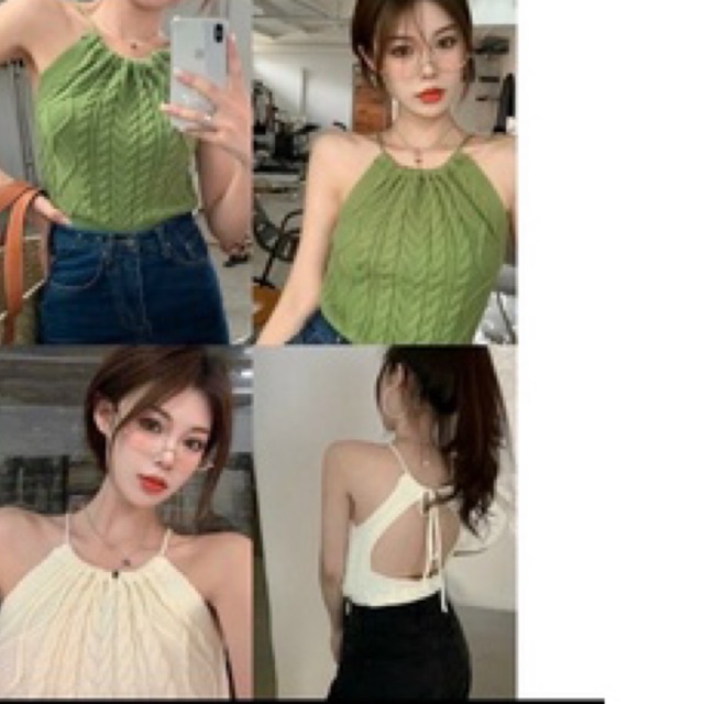 Áo yếm len sợi đan dây , Áo croptop cổ yếm nữ kiểu cột 2 dây ôm body thun gân dệt☘️☘️☘️☘️