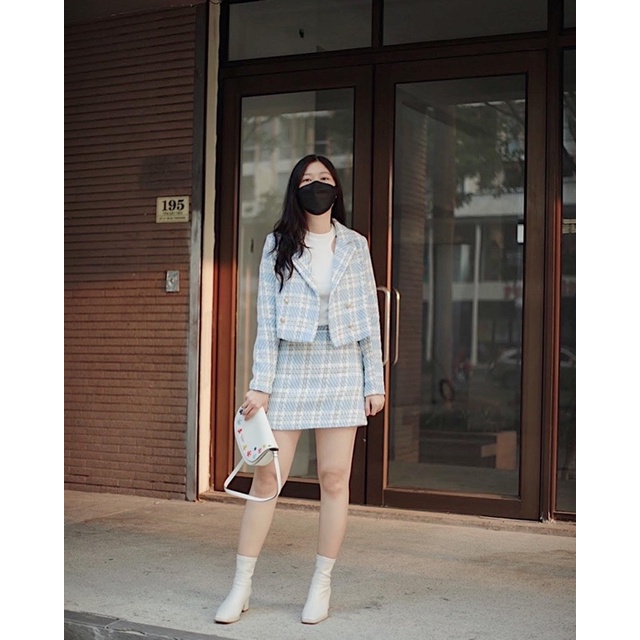 Set vest vải Tweed xanh RUCHAN
