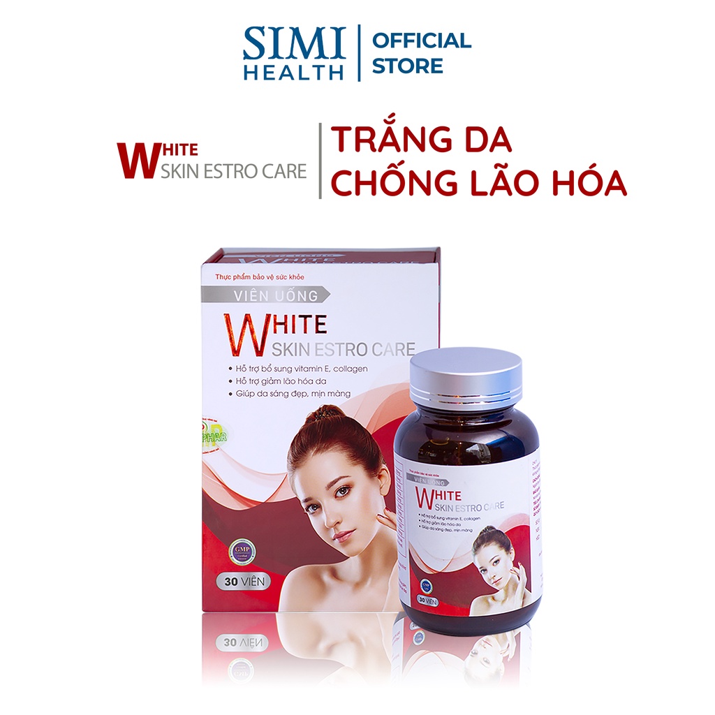 Viên uống trắng da White Skin Estro Care sáng hồng tự nhiên chống lão hóa cấp ẩm collagen vitamin E nội tiết tố nữ