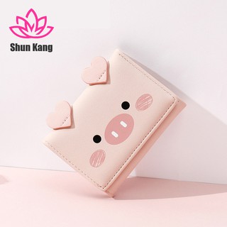 Shun Kang ví ngắn ba lần hoạt hình dễ thương túi nhiều thẻ phụ nữ ví nhỏ