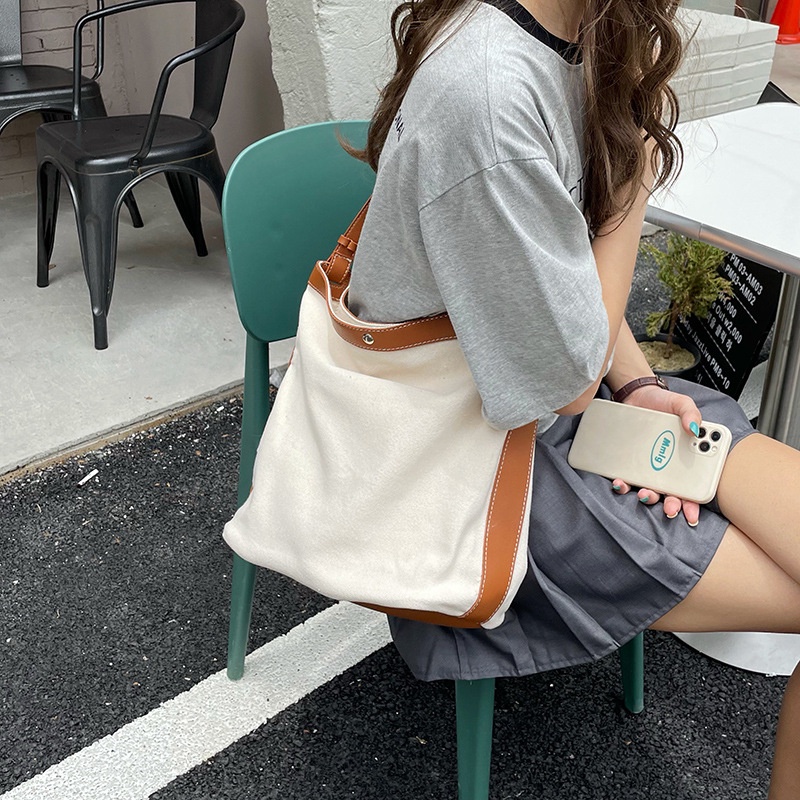 Túi vải Cỡ Lớn Thiết Kế Đơn Giản Phong Cách Nhật Hàn Cho Học Sinh