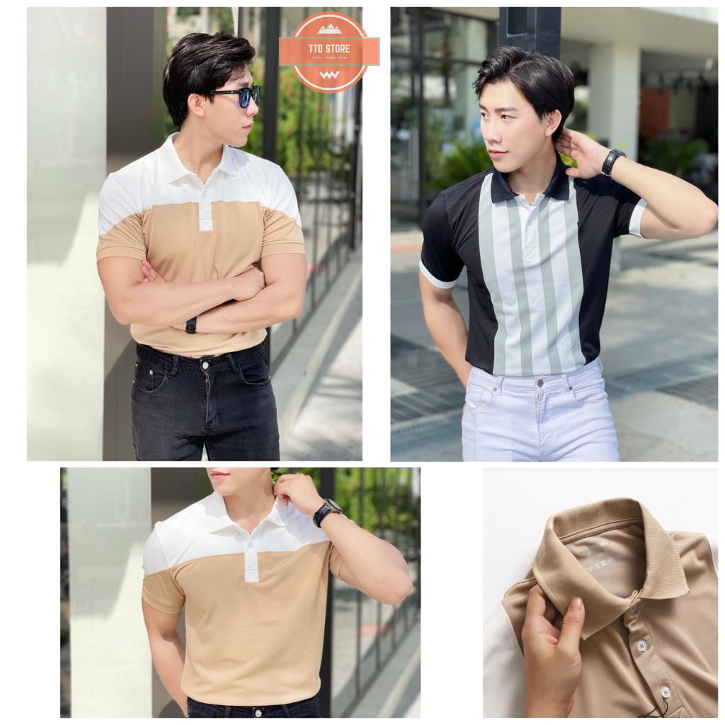 Áo thun nam polo cao cấp tay ngắn phối ngực, sọc dọc trắng, họa tiết các loại trẻ trung lịch lãm hot trend 2022