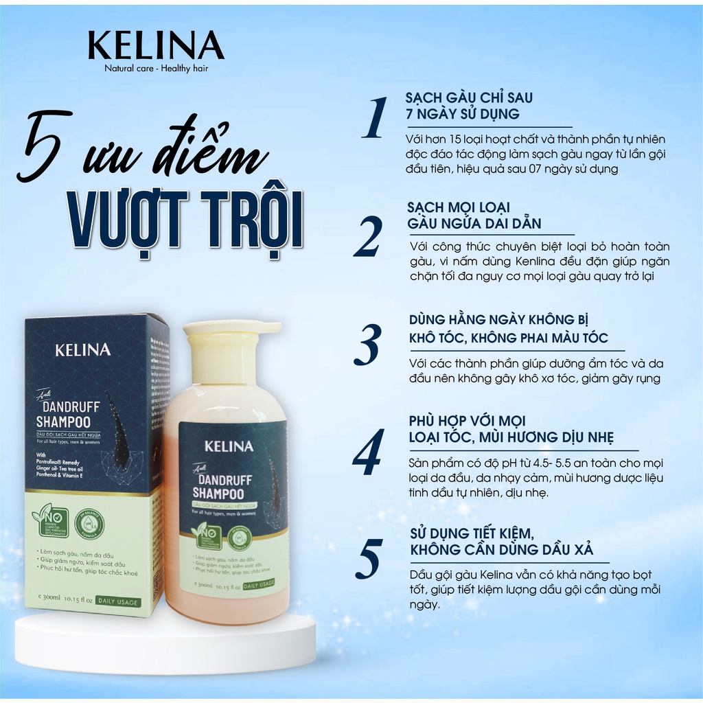 Dầu Gội Nấm Da Đầu KELINA Hết Ngứa Sạch Gàu Loại Bỏ Nấm Đầu 300ml