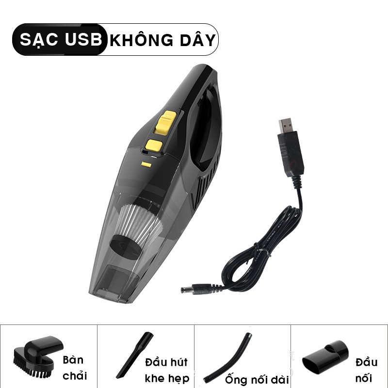 Máy hút bụi mini cầm tay làm sạch ô tô/sofa/nệm/laptop công suất cao, loại không dây, sạc USB