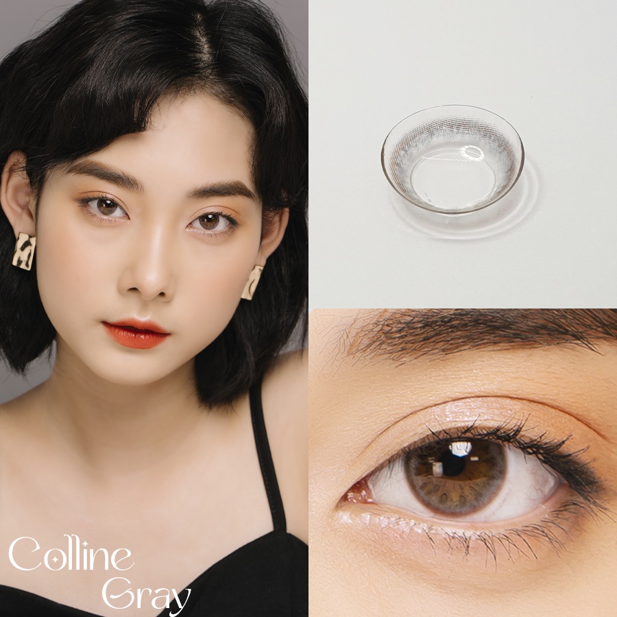 Kính áp tròng cận Blue Eyes  - COLLINE GRAY - Lens giãn nhẹ màu Xám tự nhiên có viền - nội địa Hàn