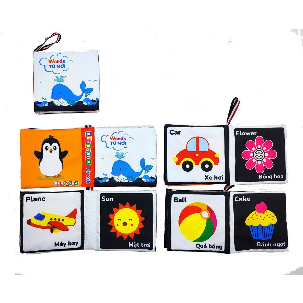 Sách vải cho bé sơ sinh sách tương tác phát triển đa giác quan 12 chủ đề song ngữ cho bé