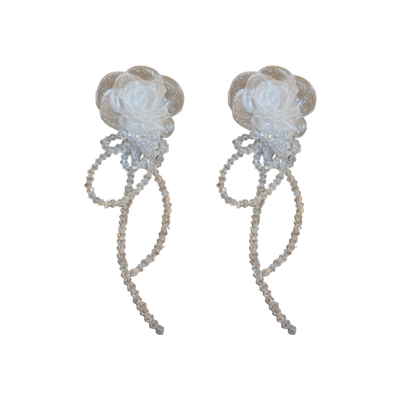 Bông Tai Mạ Bạc Hình Hoa Phối Tua Rua Xinh Xắn Thời Trang