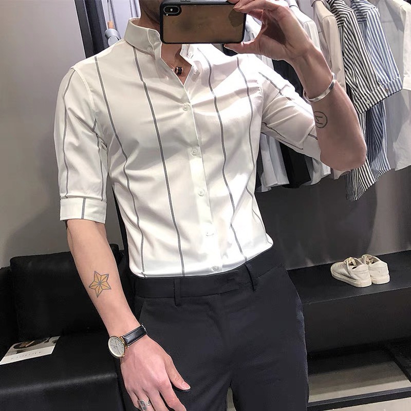 Áo sơ mi kẻ nam, Áo dài nam công sở chất lụa mịn - OMAN SM34 | BigBuy360 - bigbuy360.vn