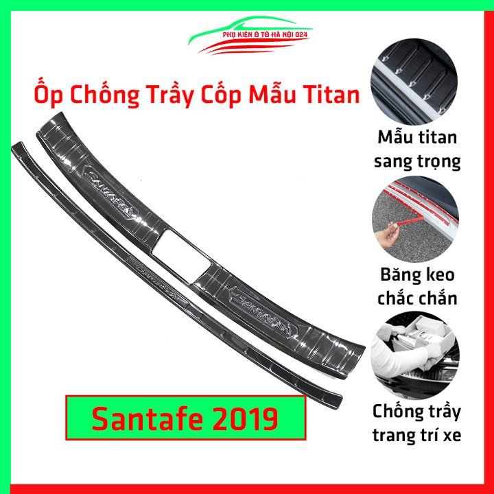 Ốp chống trầy cốp Santafe 2019 vân titan