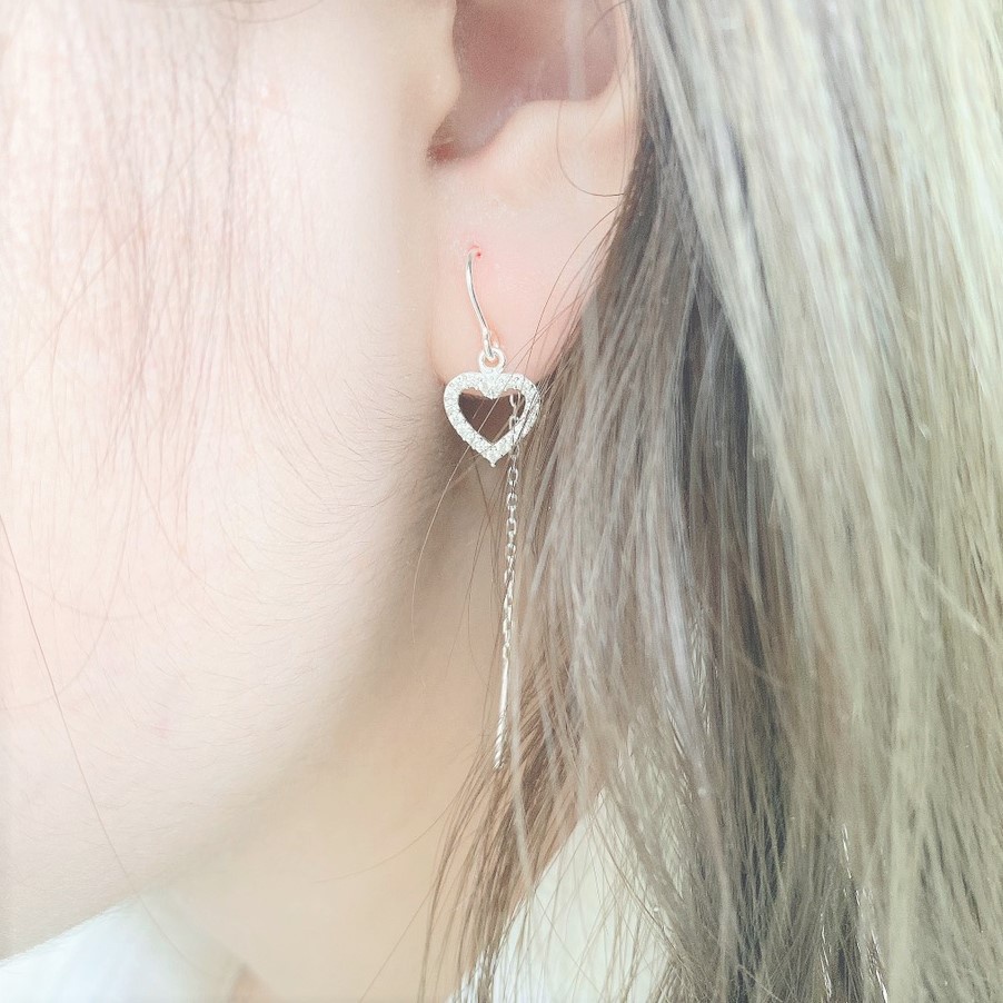 Khuyên tai bạc hình trái tim kiểu thả sang trọng nữ tính