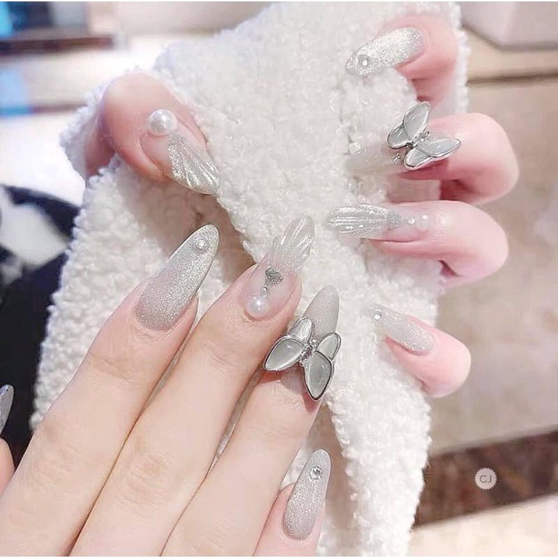 Nail box móng thiết kế dài nhũ mắt mèo màu thạch trong