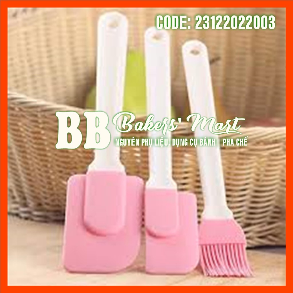 Bộ dụng cụ 3 món (có thể tháo rời đầu): 2 cây phới vét dẹt SPATULA trộn bột, 1 cây CHỔI QUÉT (MÀU SẮC NGẪU NHIÊN)