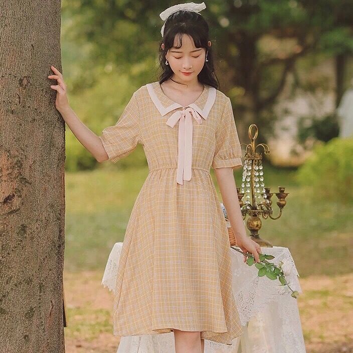 Đầm Dài Vừa Tay Ngắn Eo Cao Ôm Dáng Họa Tiết Kẻ Sọc Phong Cách Hàn Quốc Thời Trang Mùa Hè Mới Cho Nữ