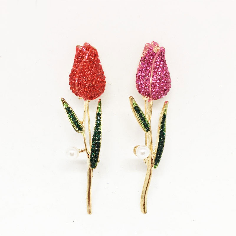 Color rhinestone tulip flower brooch woman banquet wedding clothing accessories pin brooches gift