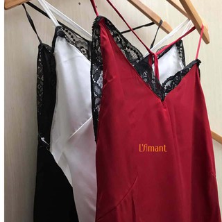 Váy ngủ lụa phối ren gợi cảm Lamant (Clip+Ảnh thật)