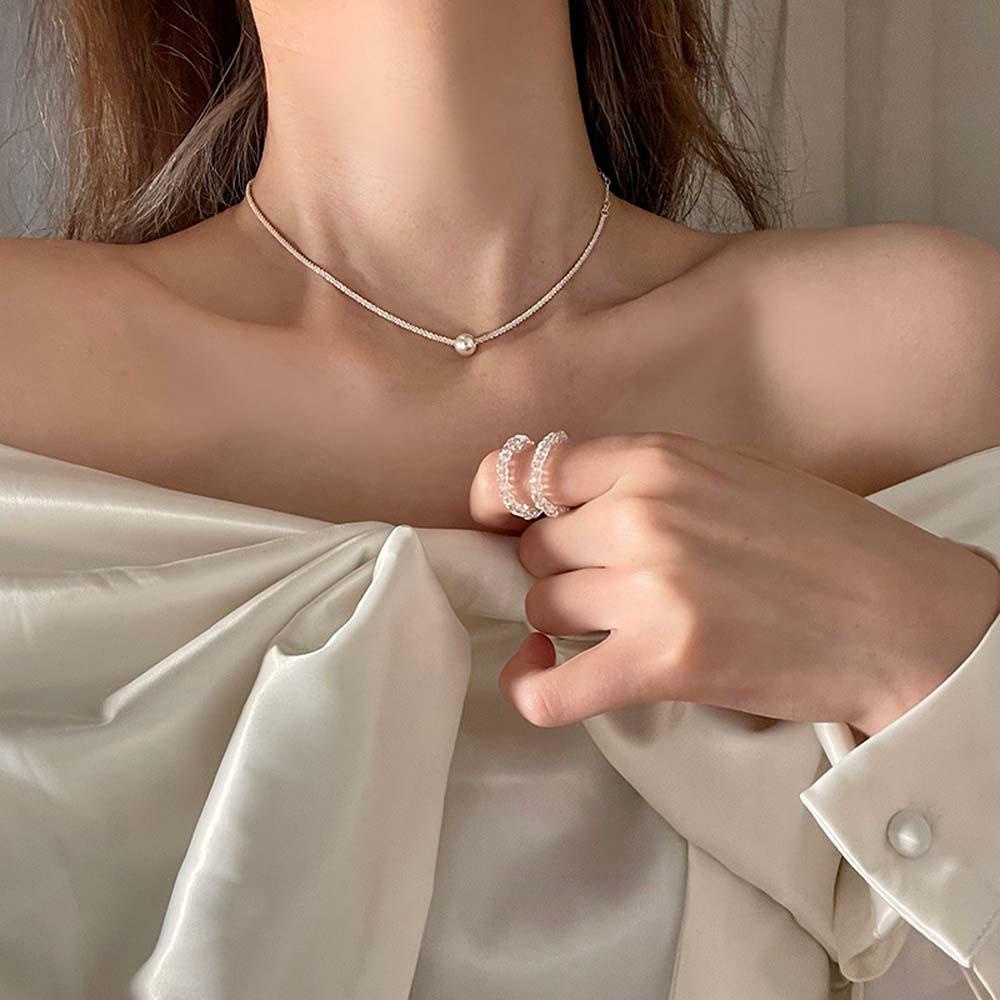 VANES1 Vòng cổ Chuỗi Hạt Mạ Bạc Đơn Giản Thời Trang Cho Nữ